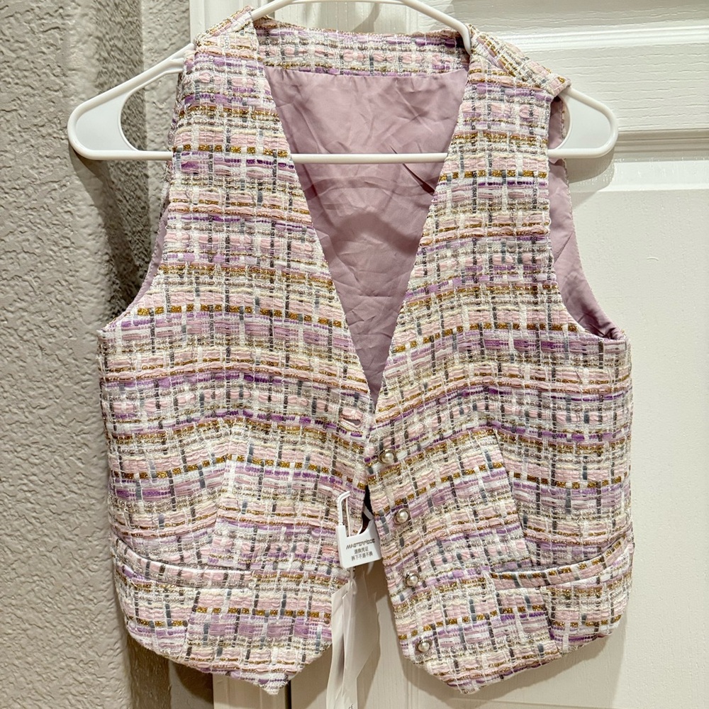 Purple Multicolor Tweed Vest